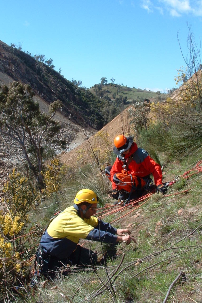 Using rope access on a steep slope